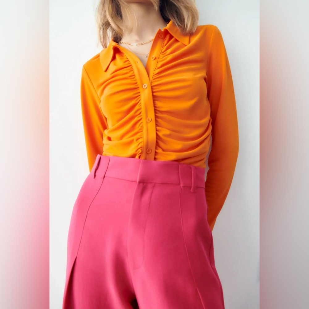 NWT ZARA Draped Orange Shirt Top